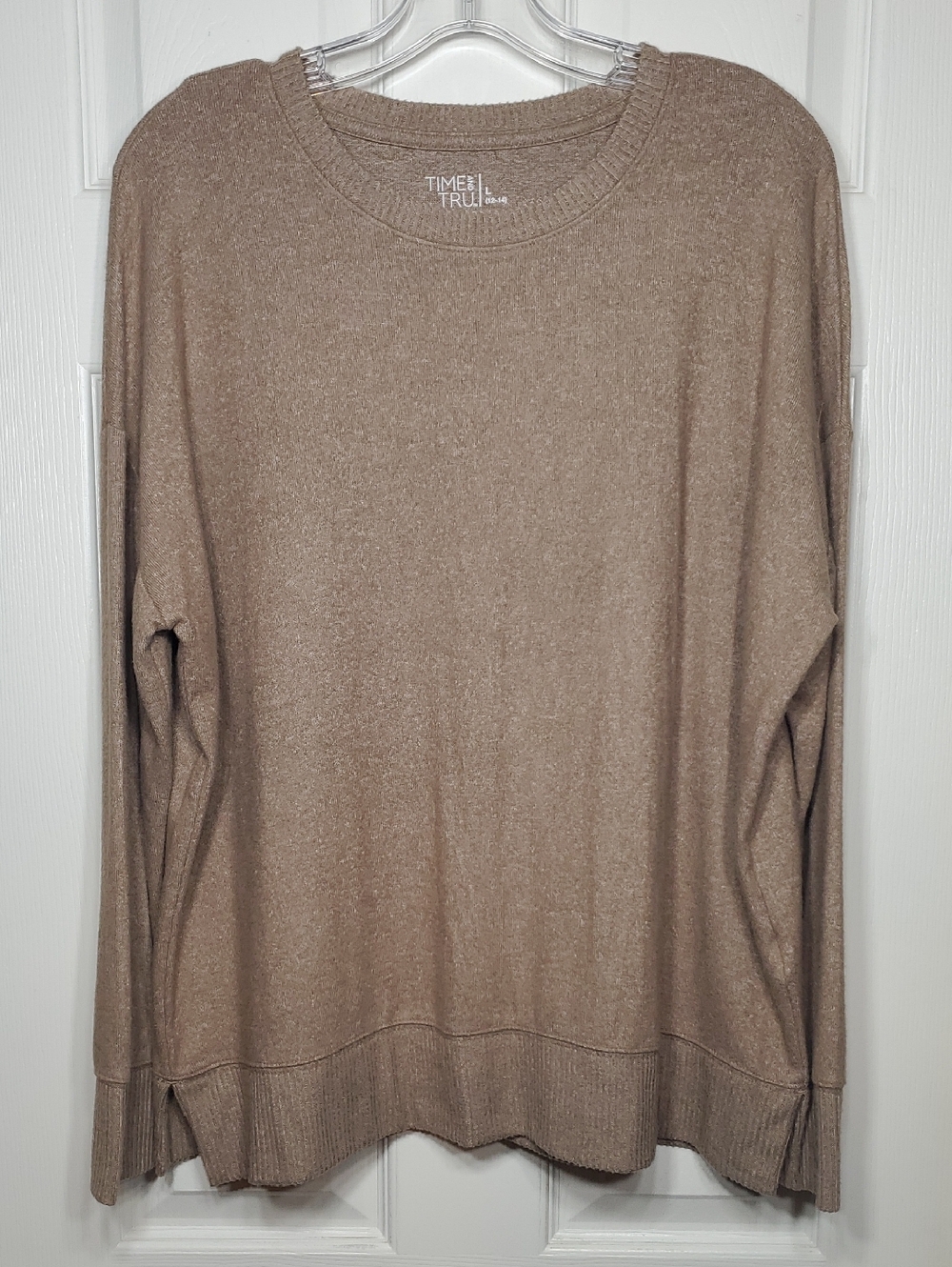 Time & Tru Tan Taupe Lightweight Crewneck Sweater Women's Large NWOT